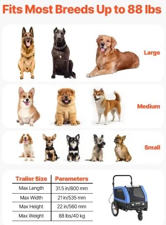 VEVOR Dog Bike Trailer, Supports up to 40 kg, 2-in-1 Pet Stroller Cart Bicycle Carrier for Small &amp; Large Dogs, Easy Folding Frame with Quick Release Wheel, Universal Bicycle Coupler, Internal Leash