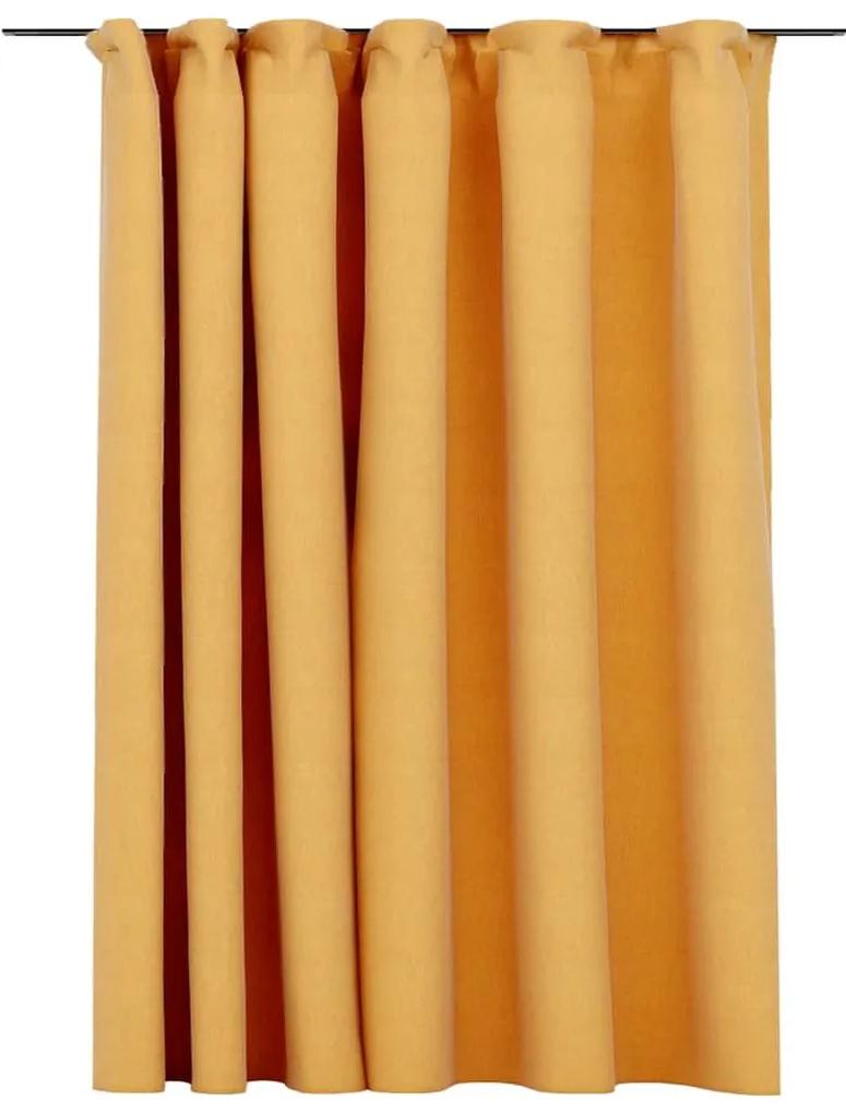 Κουρτίνα Συσκότισης με Όψη Λινού &amp; Γάντζους Κίτρινη 290x245 εκ. - Κίτρινο