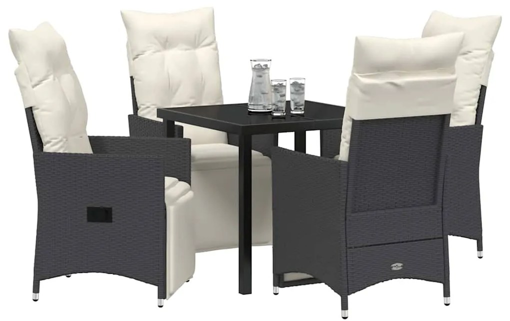 vidaXL Σέτ φαγητού για κήπο με μαξιλάρι 5 pcs Μαύρο Πολυ ράταν