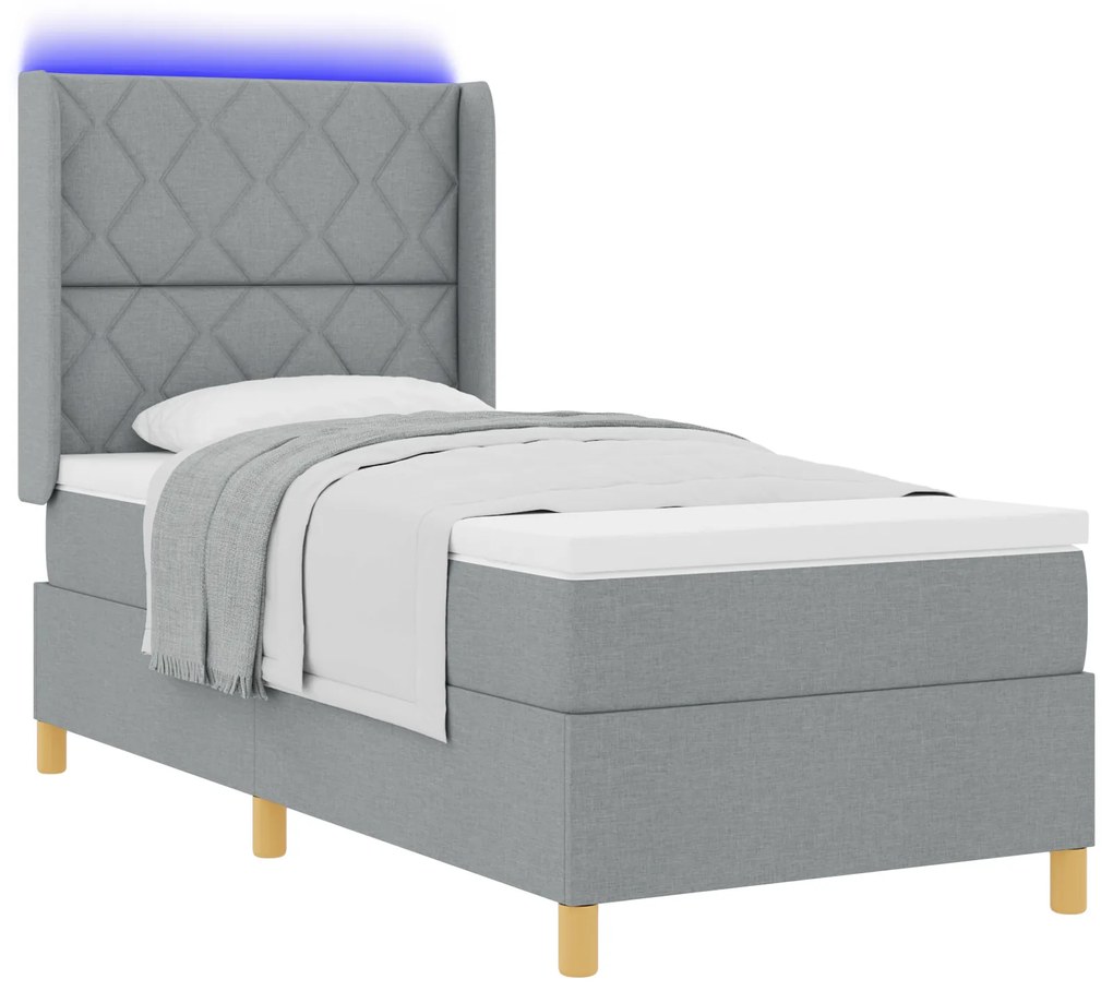 vidaXL Κρεβάτι Box Spring με Στρώμα & LED Φως Γκρι 90x190 cm Υφάσματος