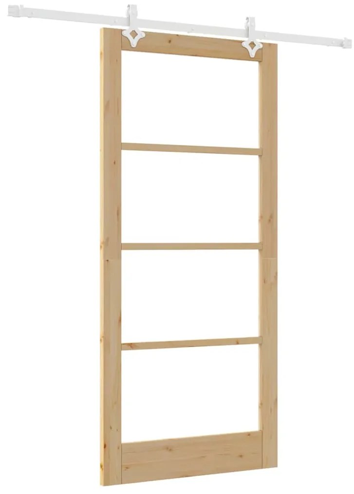 vidaXL Συρόμενη Πόρτα Χειροκίνητος Καφέ 93 x 202 cm Ξύλο και μέταλλο