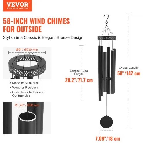 VEVOR Wind Chimes for Outside 1473 mm Aluminum Memorial Deep Tone Wind Chimes