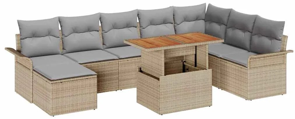 vidaXL Σετ Καναπέ Κήπου με αποθήκευση 9 pcs Μπεζ Πολυ ράταν