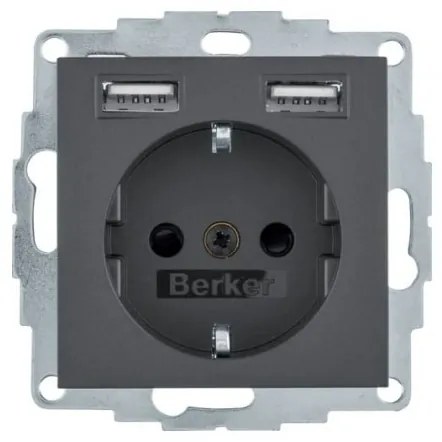 Πρίζα Σούκο με 2xUSB Ανθρακί Berker 48031606 Hager 48031606 Ανθρακί