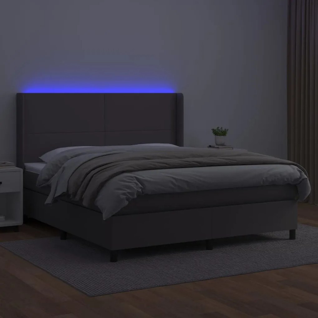 vidaXL Κρεβάτι Boxspring με Στρώμα &amp; LED Γκρι 180x200 εκ. Συνθ. Δέρμα
