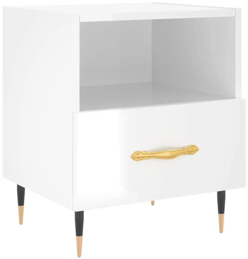 vidaXL Κομοδίνο Γυαλιστερό Λευκό 40 x 35 x 47,5 εκ. Επεξεργασμένο Ξύλο