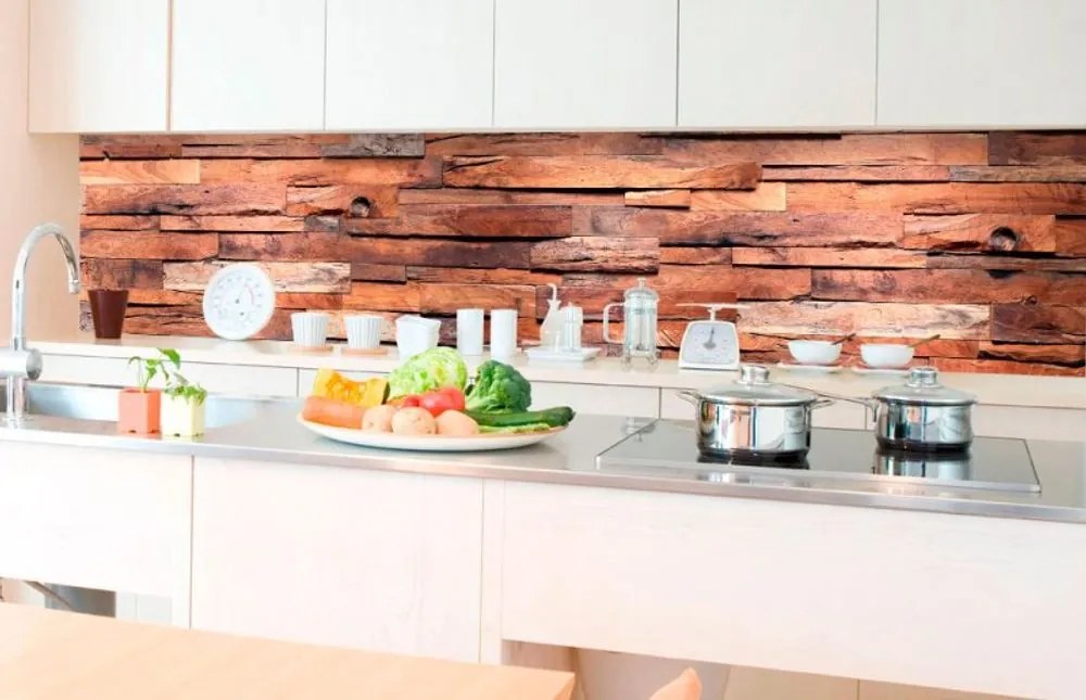 Αυτοκόλλητη φωτοταπετσαρία για απομίμηση κουζίνας ξύλινης επένδυσης - 180x60