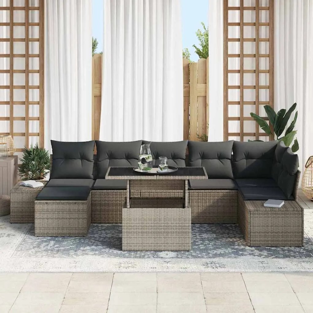 vidaXL Σετ Καναπέ Κήπου με μαξιλάρι 8 pcs Γκρι