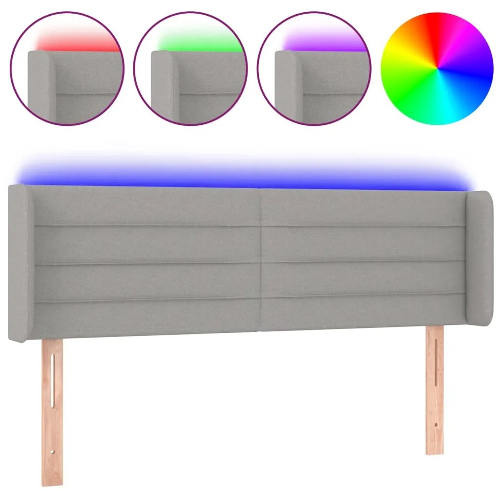 vidaXL Κεφαλάρι Κρεβατιού LED Ανοιχτό Γκρι 147x16x78/88 εκ. Υφασμάτινο