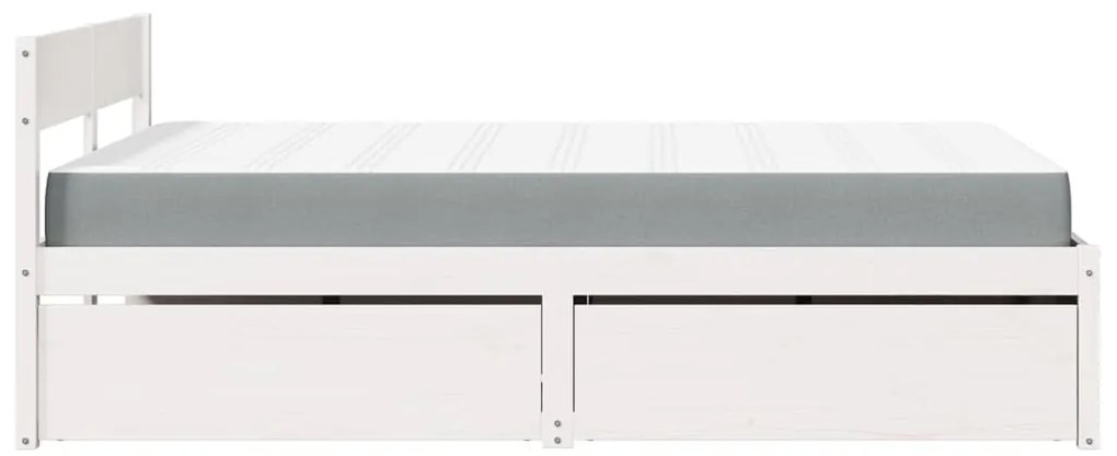 vidaXL Κρεβάτι με Συρτάρια+Στρώμα Λευκό 140x190 εκ. Μασίφ Ξύλο Πεύκου