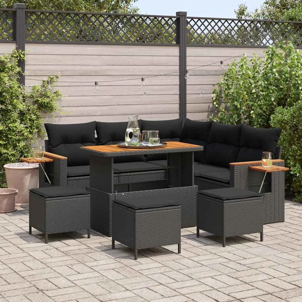 vidaXL Σετ Καναπέ Κήπου με μαξιλάρι 9 pcs Μαύρο 110 x 55 x 71 εκ