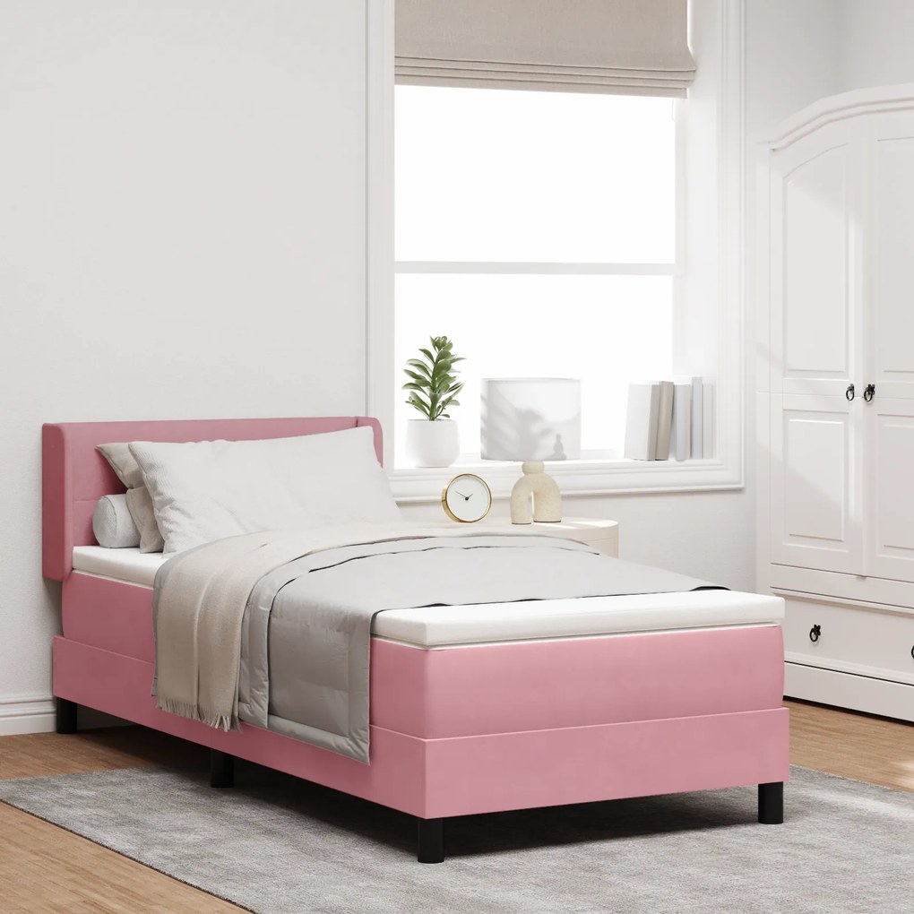 vidaXL Κρεβάτι Box Spring με Στρώμα Ροζ 80x200 εκ. Βελούδο