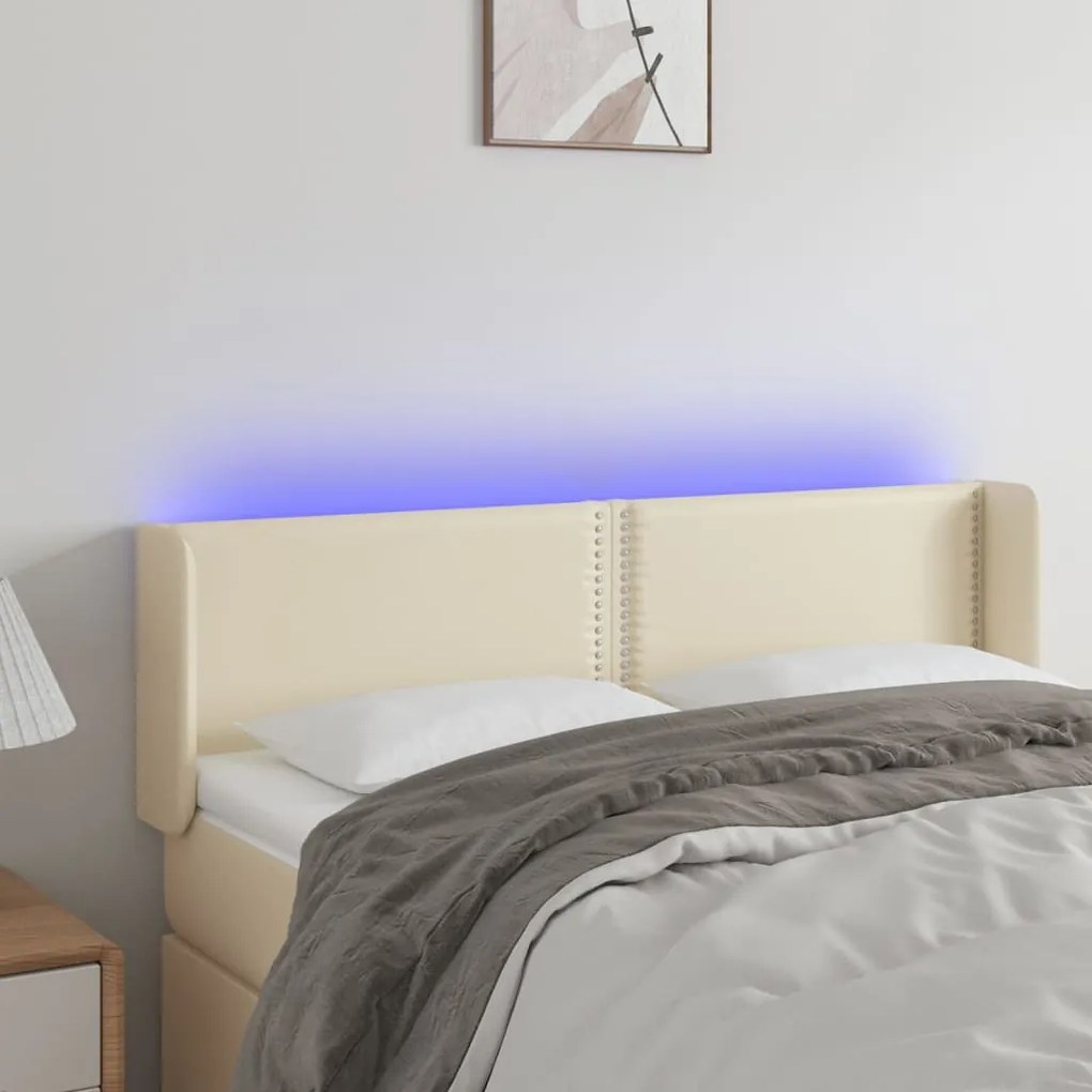 vidaXL Κεφαλάρι Κρεβατιού LED Κρεμ 147x16x78/88εκ. από Συνθετικό Δέρμα