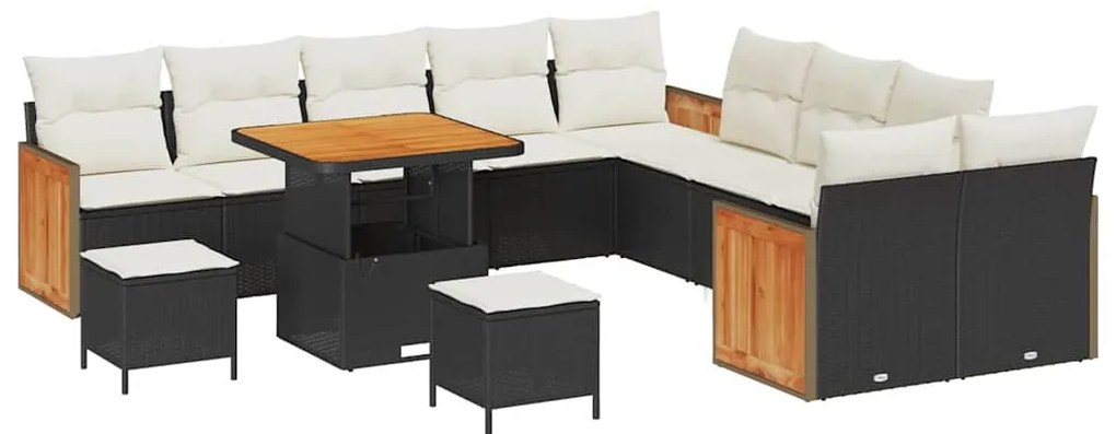 vidaXL Σετ Καναπέ Κήπου με μαξιλάρι 13 pcs Μαύρο και κρεμ