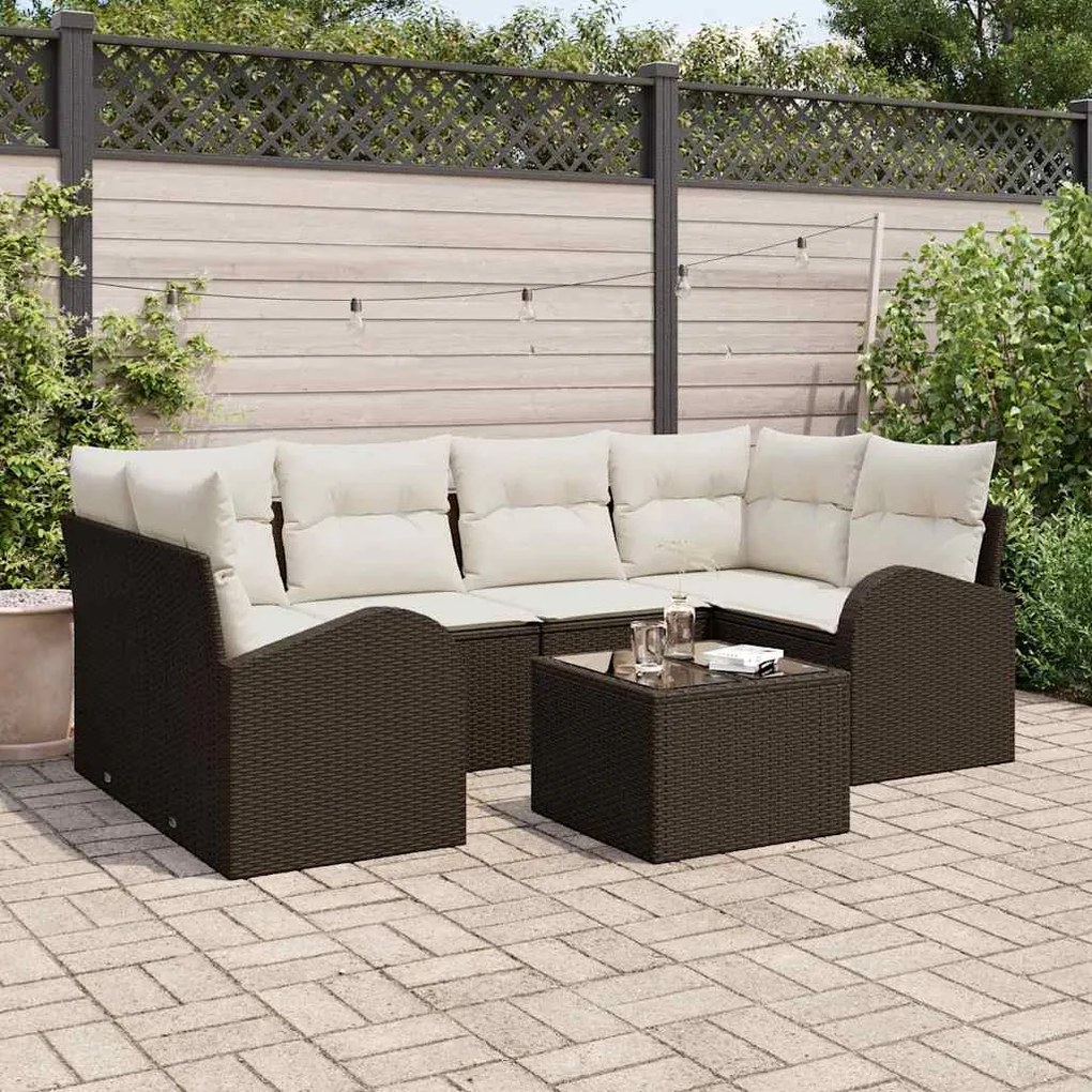 vidaXL Σετ Καναπέ Κήπου 7 pcs Καφέ 55 x 55 x 37 εκ Πολυ ράταν