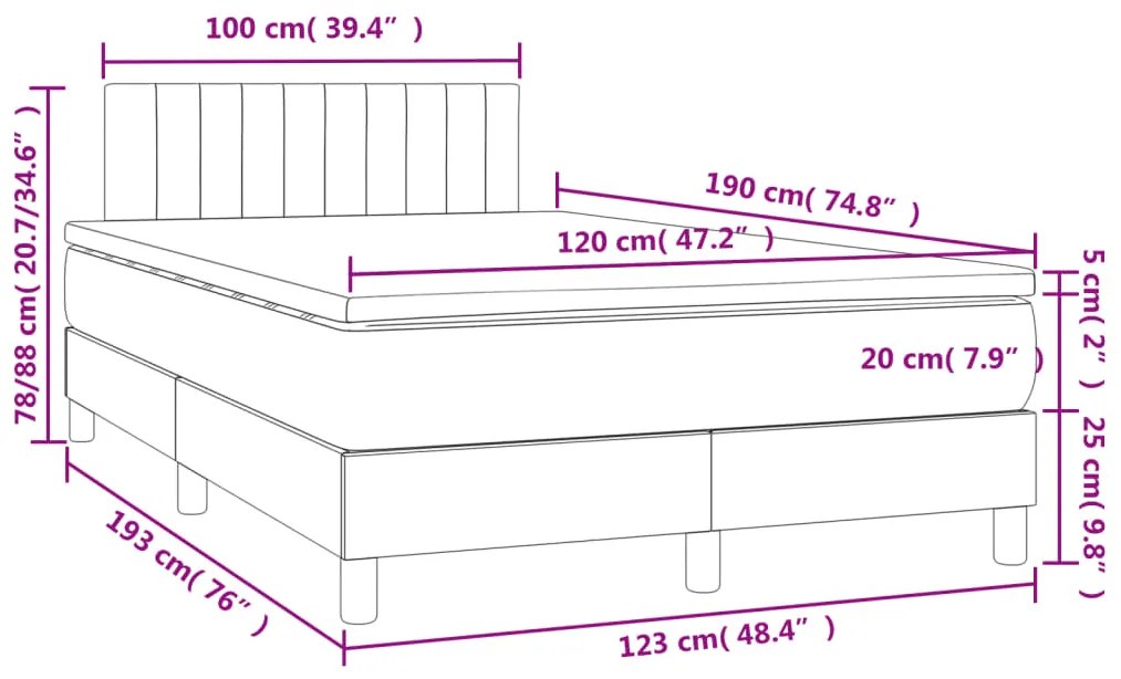 Κρεβάτι Boxspring με Στρώμα &amp; LED Μαύρο 120x190 εκ. Βελούδινο - Μαύρο