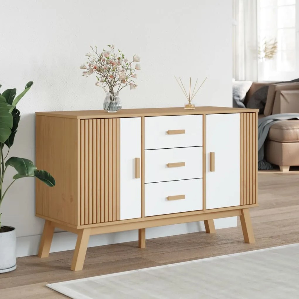 vidaXL Μπουφές OLDEN Λευκό &amp; Καφέ 114x43x73,5 εκ. Μασίφ Ξύλο Πεύκου