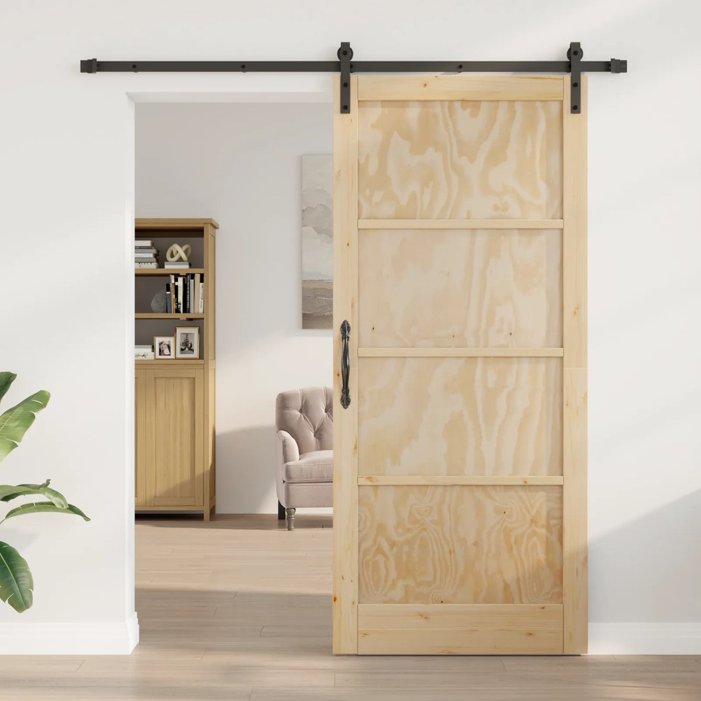 vidaXL Συρόμενη Πόρτα  με Σετ Υλικών 93x211 εκ. Συμπαγές Ξύλο Πεύκου