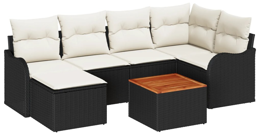 vidaXL Σετ Καναπέ Κήπου 7 pcs Μαύρος, λευκός Μεγάλο Ρατάν & Ύφασμα