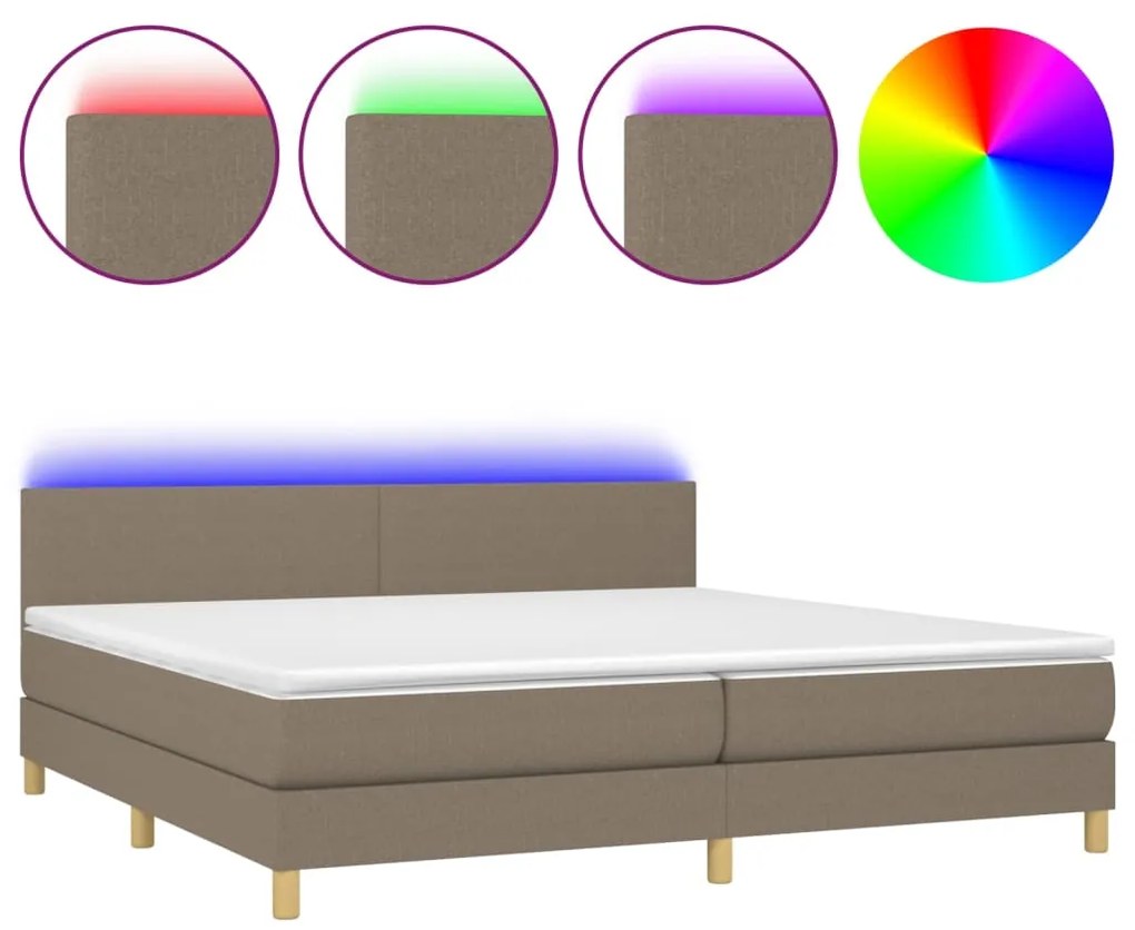 vidaXL Κρεβάτι Boxspring με Στρώμα & LED Taupe 200x200 εκ. Υφασμάτινο