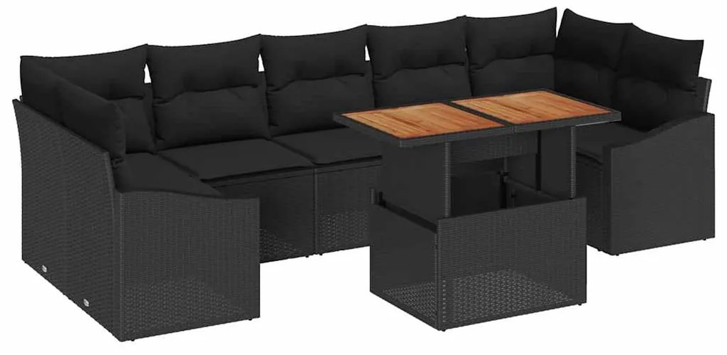 vidaXL Σετ Καναπέ Κήπου 8 pcs Μαύρο Πολυ rattan, βαμμένο ατσάλι