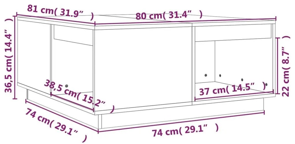 Τραπεζάκι Σαλονιού Γκρι 80x81x36,5 εκ. από Μασίφ Ξύλο Πεύκου - Γκρι