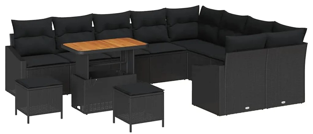vidaXL Σετ Καναπέ Κήπου με μαξιλάρι 12 pcs Μαύρο Πολυ ράταν