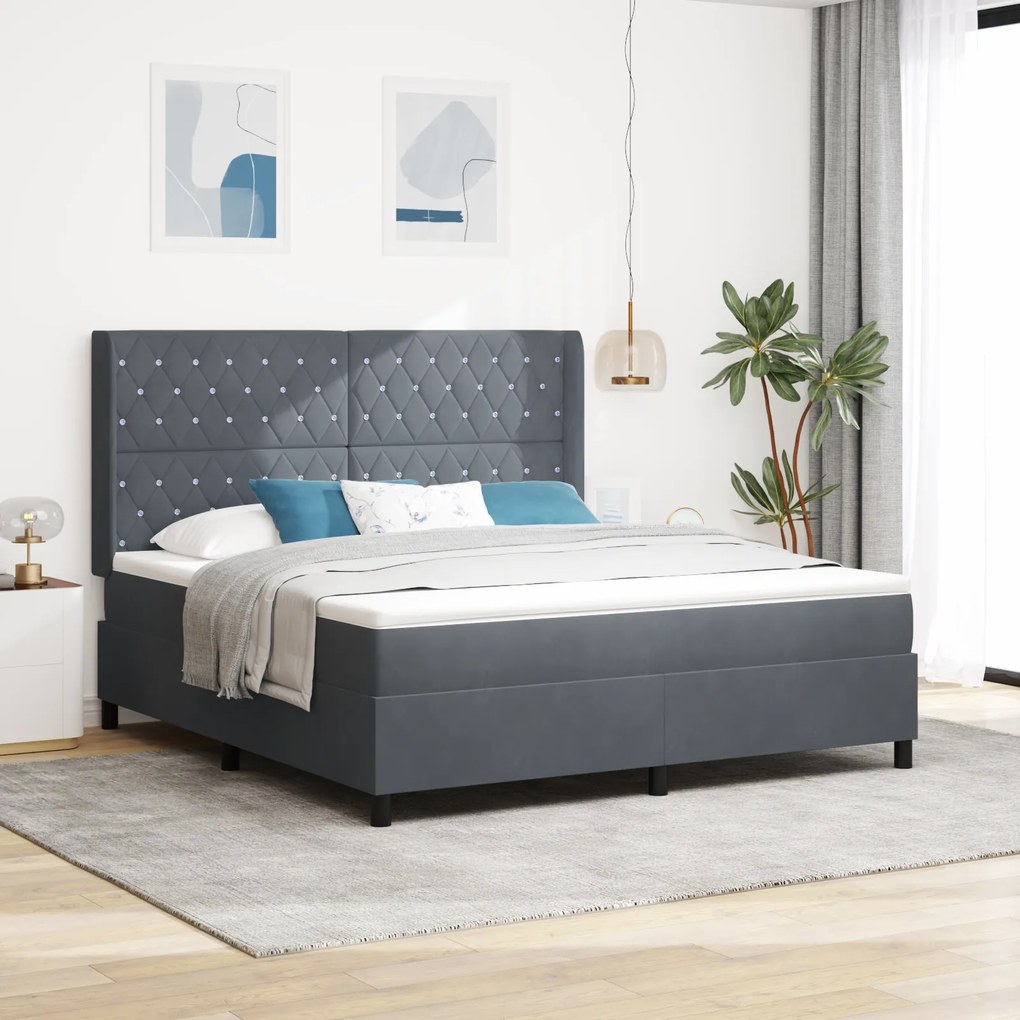 vidaXL Κρεβάτι Box Spring με Στρώμα Γκρι Σκούρο 180x200 εκ. Βελούδο