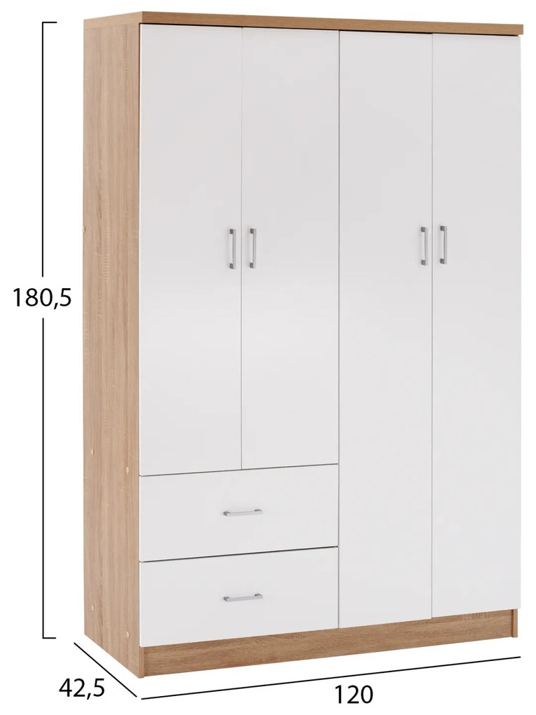 Ντουλάπα 4φυλλη Με 2 Συρτάρια Blakely Sonama Λευκή 120x42,5x180,5 Εκ.
