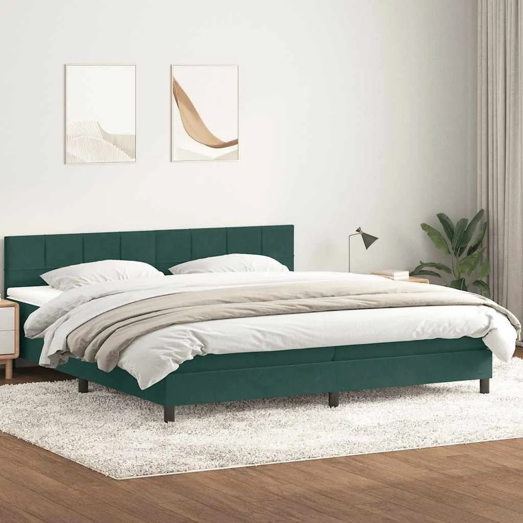 Box Spring Κρεβάτι με στρώμα Σκούρο πράσινο 200x220cm Βελούδινο - Πράσινο