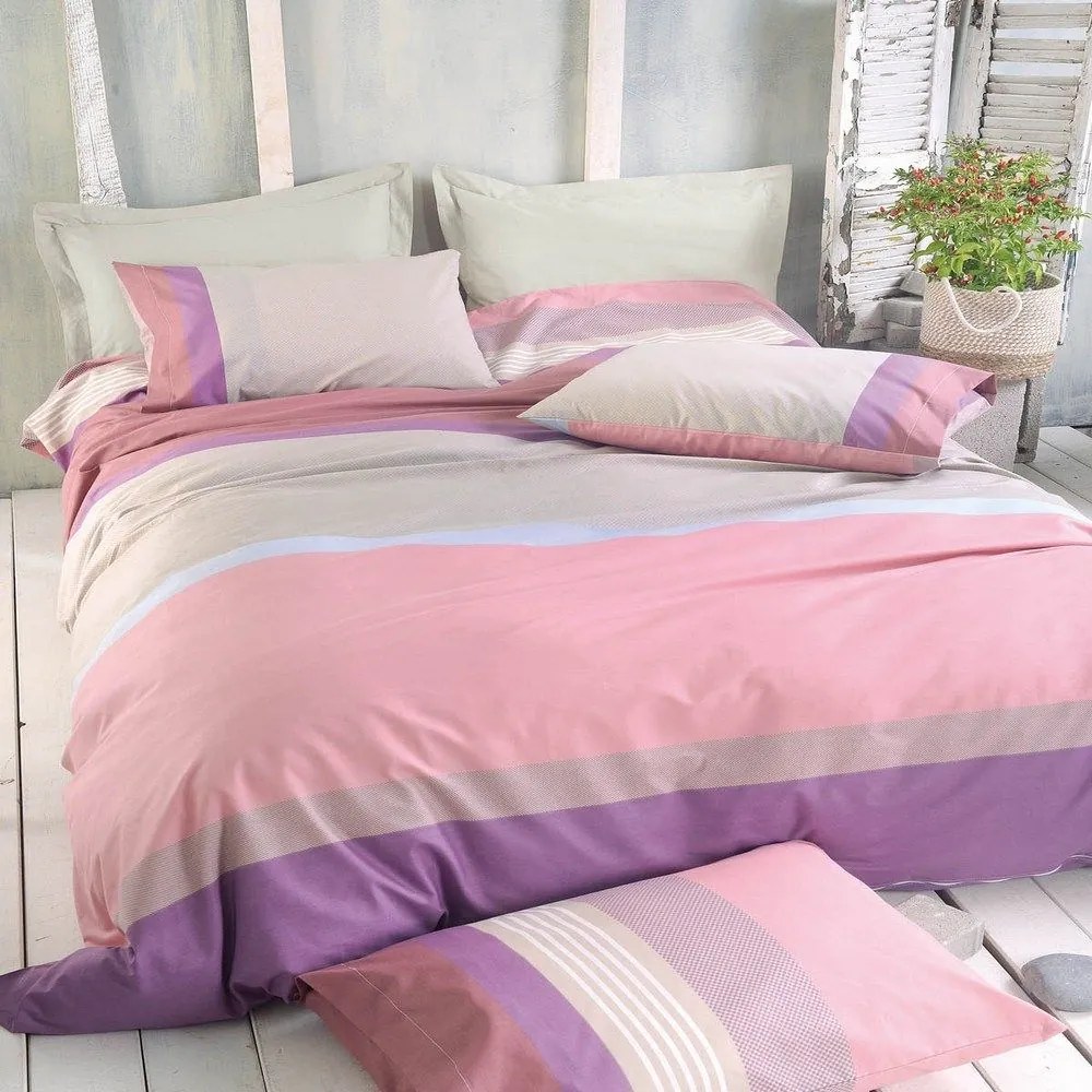 Κουβερλί Savoy (Σετ 3τμχ) Pink Ρυθμός Queen Size 220x240cm Βαμβάκι-Πολυέστερ