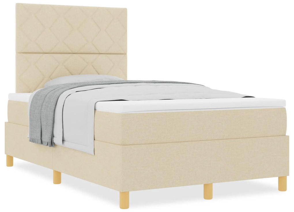 vidaXL Κρεβάτι με ελατήρια με στρώμα Κρεμ 120 x 200 cm ύφασμα