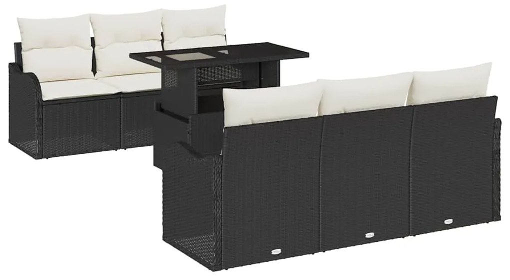 vidaXL Σετ Καναπέ Κήπου με μαξιλάρι 7 pcs Μαύρο Πολυ ράταν