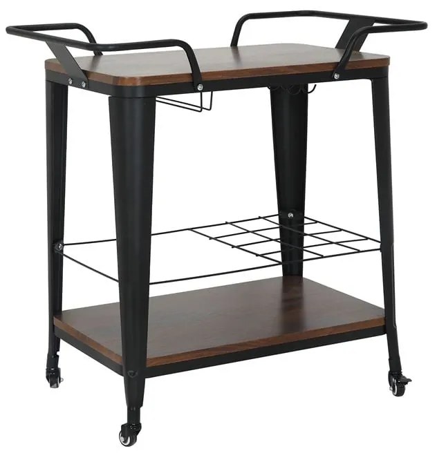 RELIX Trolley Bar-Pro Μέταλλο Βαφή Μαύρο, MDF Απόχρωση Καρυδί 86x51x86cm Ε5211,1