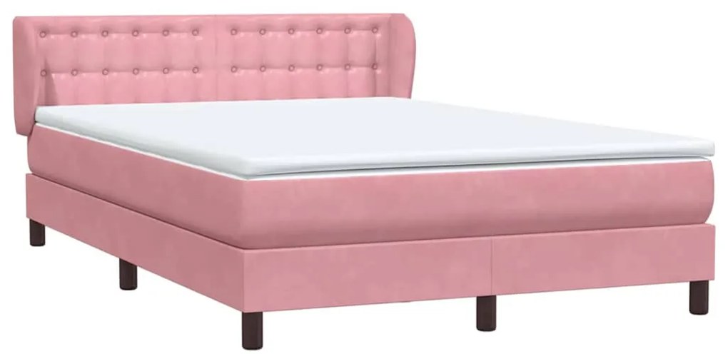 vidaXL Κρεβάτι Boxspring με Στρώμα Ροζ 140x210 εκ. Βελούδινο