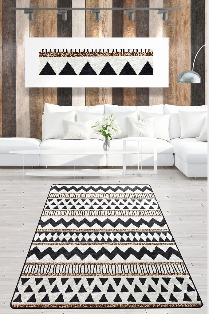 Χαλί Linie 882CHL2993 White-Black-Gold Conceptum Hypnose 80X200cm