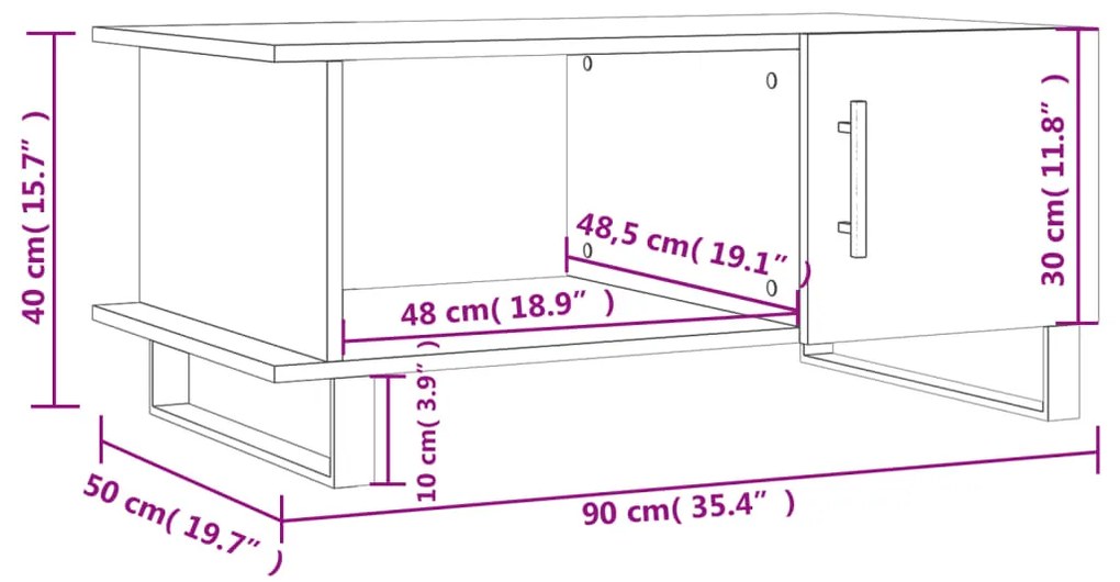 Τραπεζάκι Σαλονιού Μαύρο 90x50x40 εκ. Επεξεργασμένο Ξύλο - Μαύρο