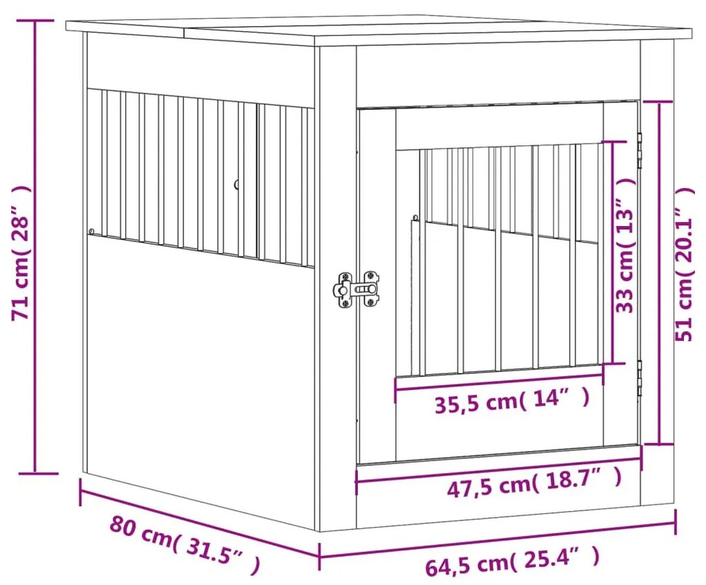 Κλουβί Σκύλου Καπνιστή Δρυς 64,5 x 80 x 71 εκ. Επεξεργ. Ξύλο - Καφέ