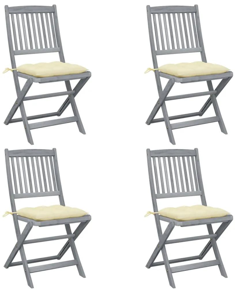 3064580 vidaXL Καρέκλες Εξωτ. Χώρου Πτυσσόμενες 4 τεμ Ξύλο Ακακίας &amp; Μαξιλάρια Γκρι, 1 Τεμάχιο