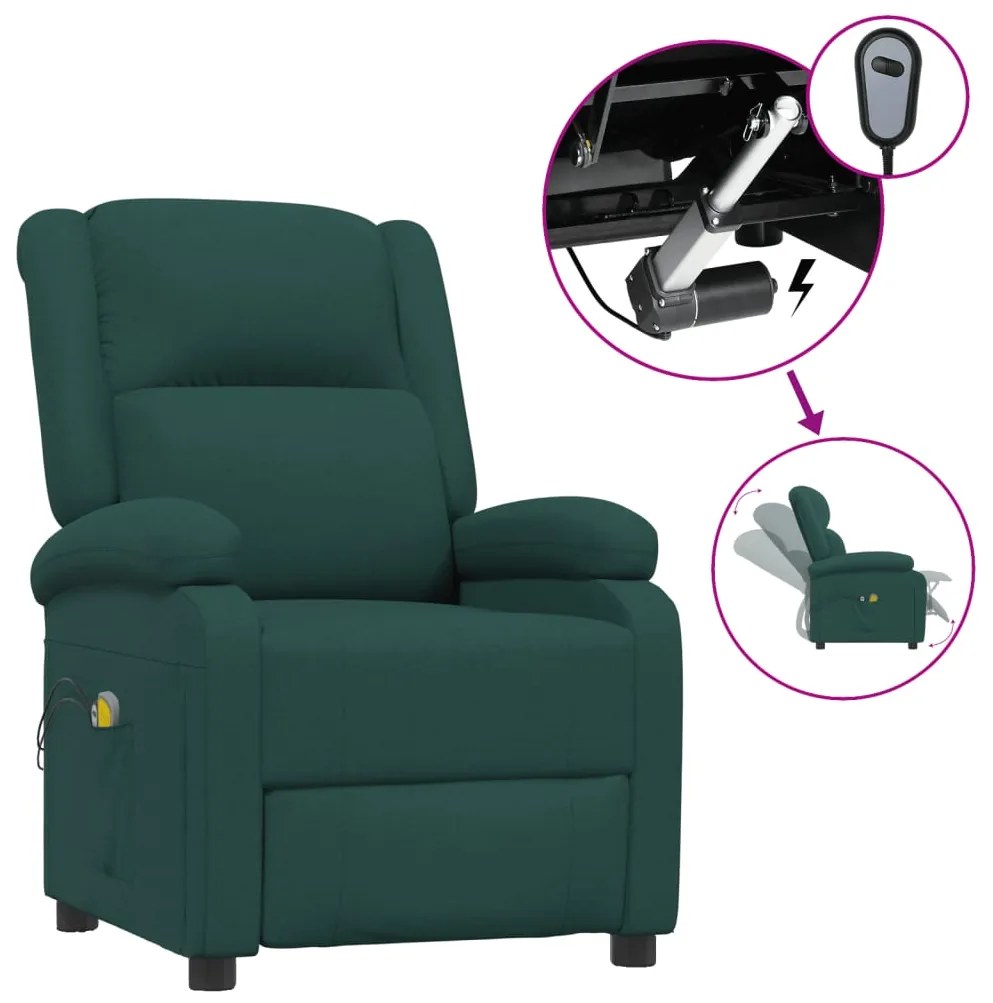 vidaXL Πολυθρόνα Μασάζ Ηλεκτρική Σκούρο Πράσινο Υφασμάτινη