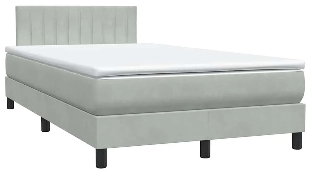 Κρεβάτι Boxspring με Στρώμα Ανοιχτό Γκρι 120x210 εκ. Βελούδινο - Γκρι