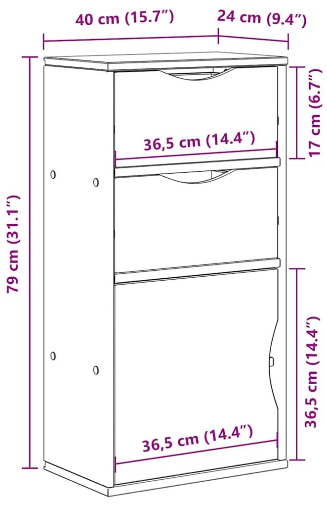 Συρταριέρα με Συρτάρια ODDA 40x24x79 εκ. από Μασίφ Ξύλο Πεύκου - Καφέ