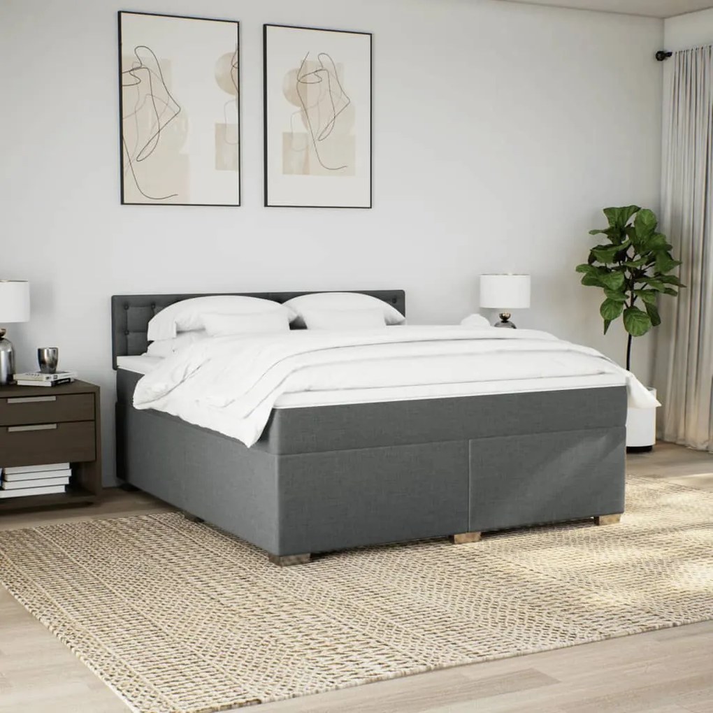 vidaXL Κρεβάτι Boxspring με Στρώμα Σκούρο Γκρι 180x200 εκ Υφασμάτιν