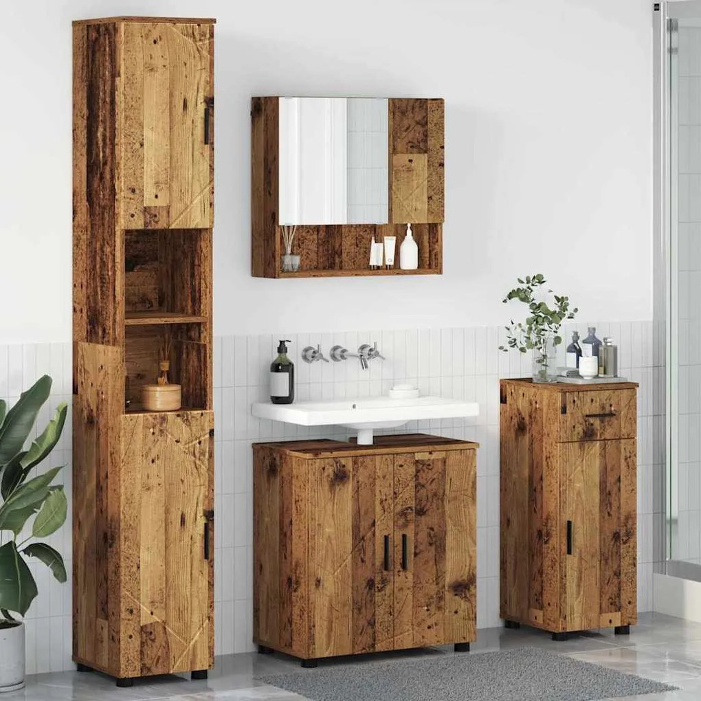 vidaXL Σετ Επίπλων Μπάνιου με πόρτα 4 pcs Παλαιό ξύλο 61 x 35 x 64 εκ.