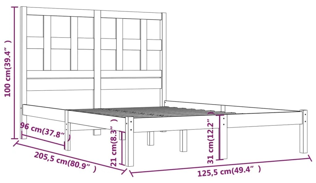 vidaXL Πλαίσιο Κρεβατιού Καφέ Μελί 120 x 200 εκ. Μασίφ Ξύλο Πεύκου