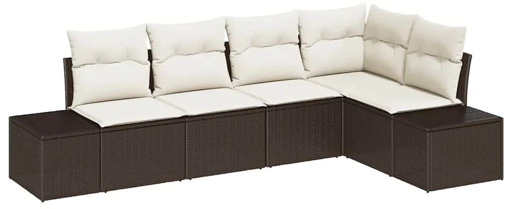 vidaXL Σετ Καναπέ Κήπου 5 pcs Καφέ, Κρέμα Πολυ rattan, βαμμένο ατσάλι