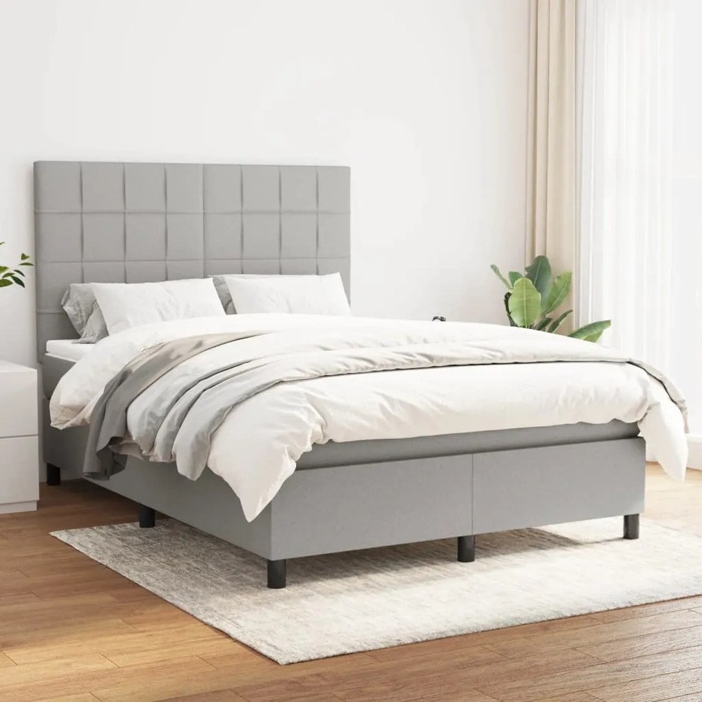 Κρεβάτι Boxspring με Στρώμα Ανοιχτό Γκρι 140x190 εκ. Υφασμάτινο