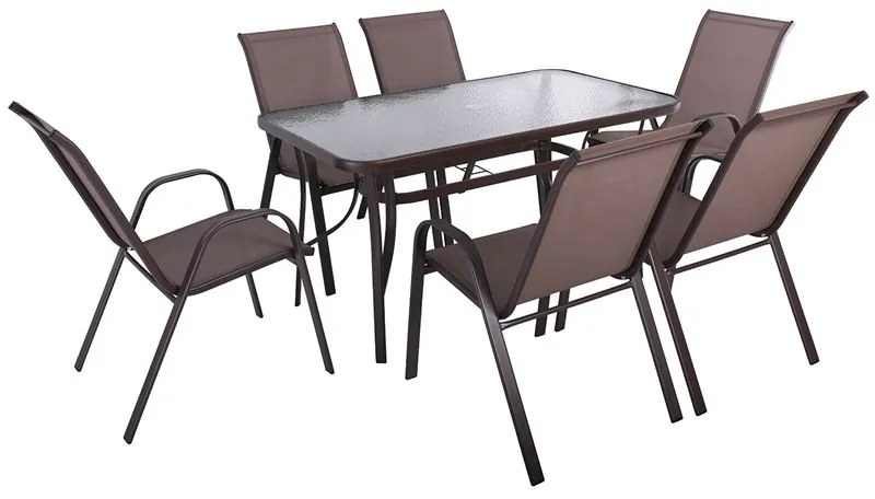 WOODWELL Ε2405,SRIO Set Τραπεζαρία Βεράντας - Κήπου: Τραπέζι + 6 Πολυθρόνες Μέταλλο Καφέ, Textilene Καφέ Table:140x80x71 Seat:55x74x91 Ε2405,S