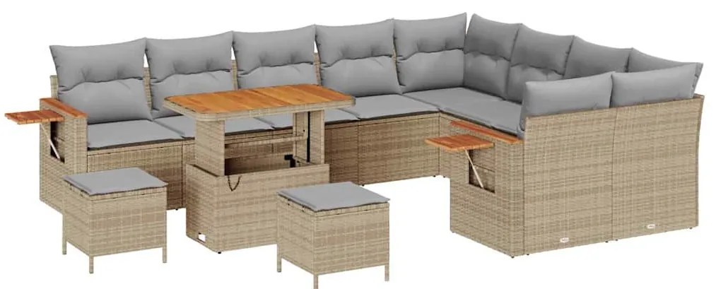 vidaXL Σετ Καναπέ Κήπου με μαξιλάρι 12 pcs Μπεζ Πολυ ράταν