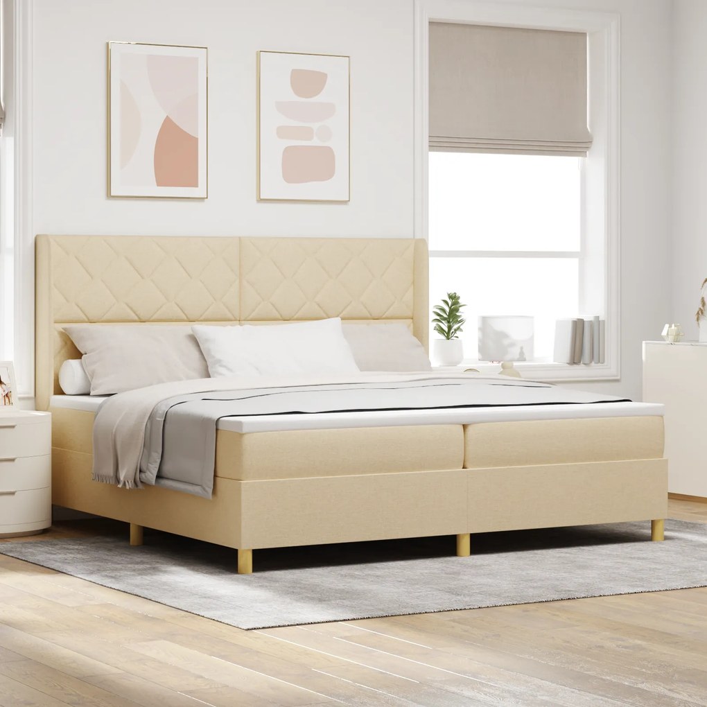 vidaXL κρεβάτι Box Spring με στρώμα Κρεμ 200x200 εκ. Υφασμάτινο
